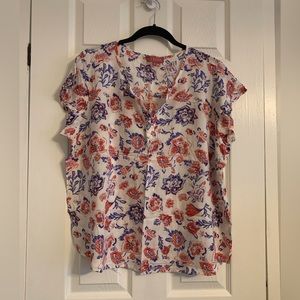 Rose & Thyme coral/blue floral top, sz 1X
